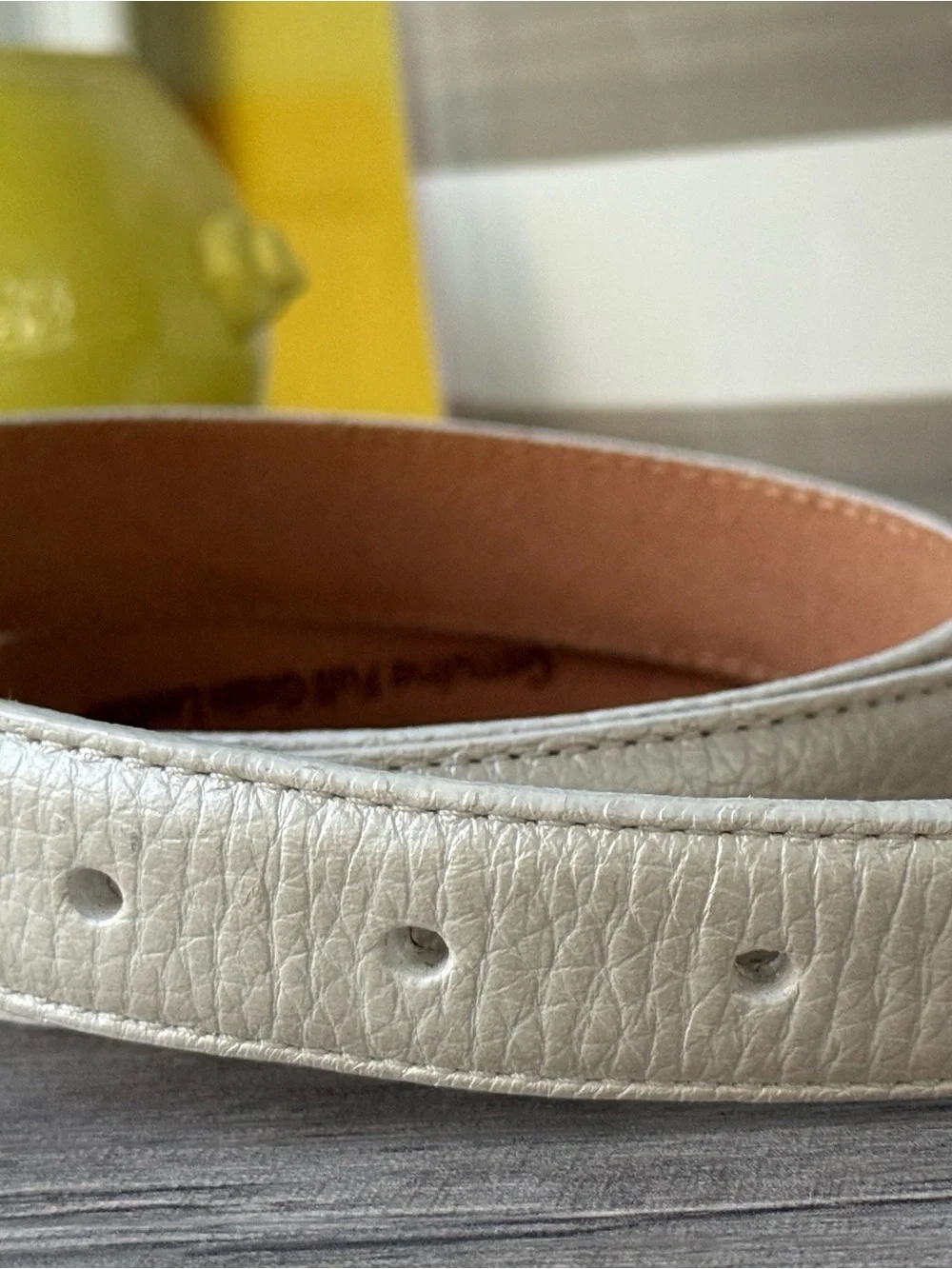 L.L. Bean Cream Leather Belt with Brass-Tone Buckle Size L